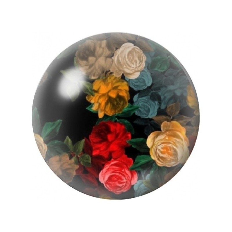 Cabochon en Verre Illustré Roses Anciennes sur Fond Noir 12 à 25mm