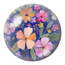 Cabochon en Verre Illustré Fleurs Pastel sur Fond Bleu 12 à 25mm pour la Création de Bijoux Fantaisie - DIY