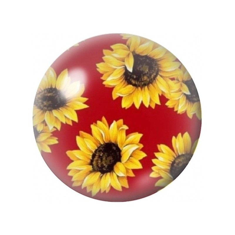 Cabochon en Verre Illustré Tournesols sur Fond Rouge 12 à 25mm