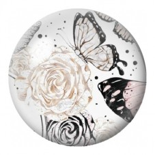 Cabochon en Verre Illustré Roses et Papillons en Noir et Blanc 12 à 25mm pour la Création de Bijoux Fantaisie - DIY