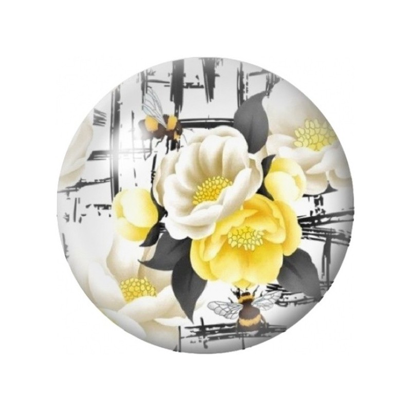 Cabochon en Verre Illustré Magnolias Blancs et Jaunes 12 à 25mm