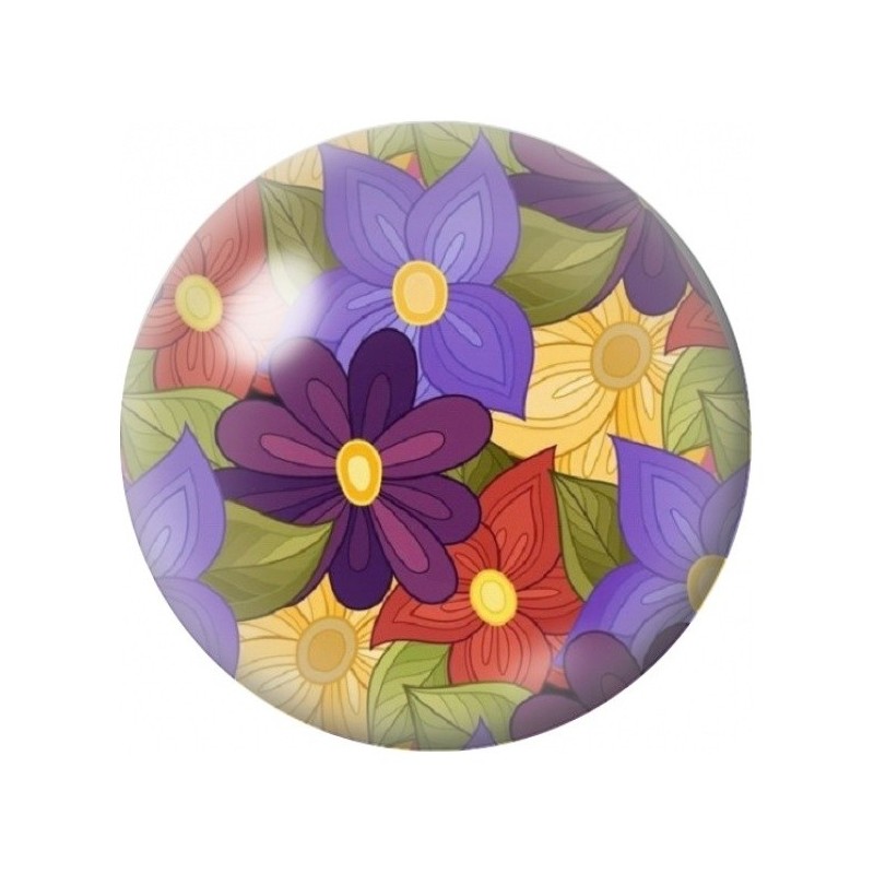Cabochon en Verre Illustré Fleurs Stylisées Violettes et Orange 12 à 25mm