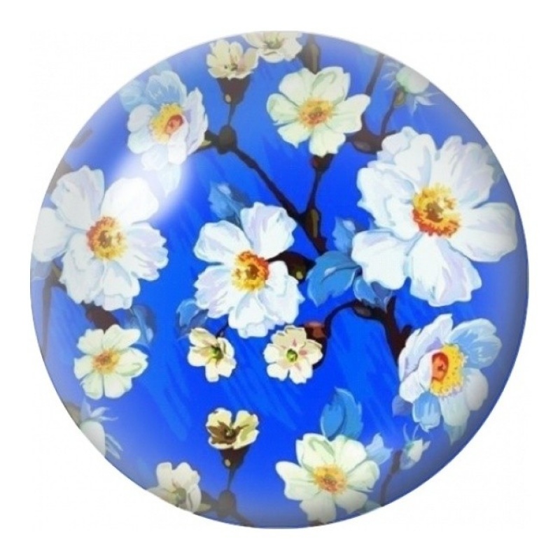 Cabochon en Verre Illustré Fleurs Blanches sur Ciel Bleu 12 à 25mm