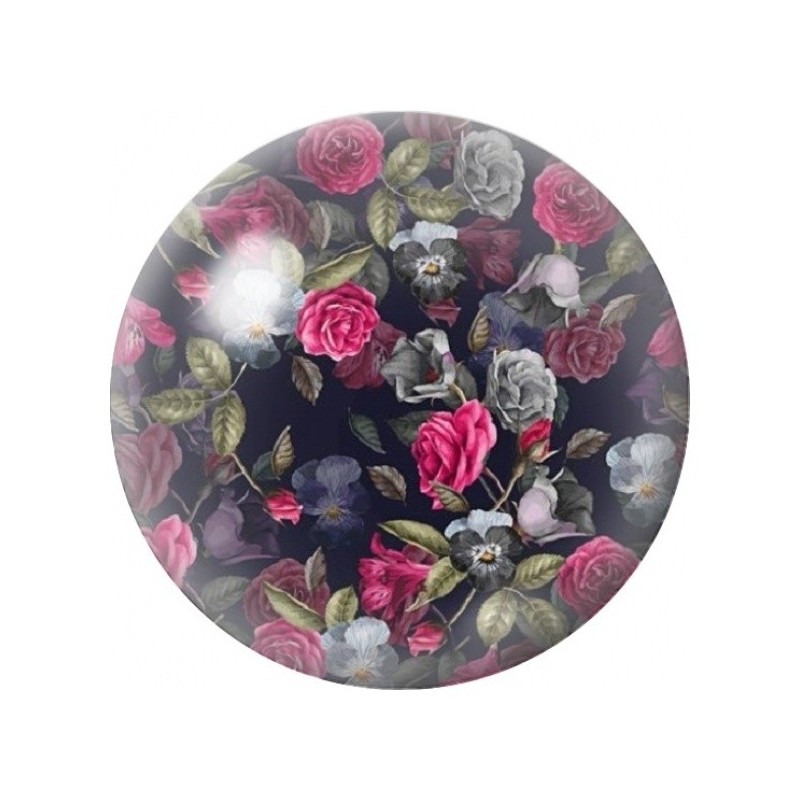Cabochon en Verre Illustré Petites Roses sur Fond Sombre 12 à 25mm