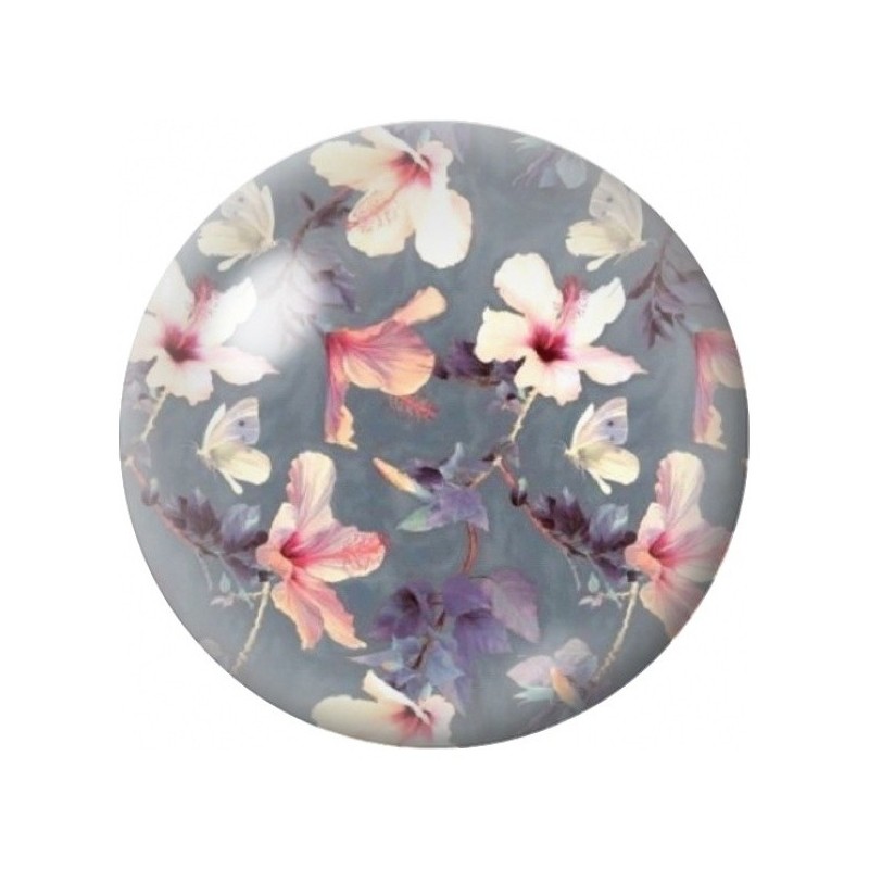 Cabochon en Verre Illustré Magnolias sur Fond Gris 12 à 25mm