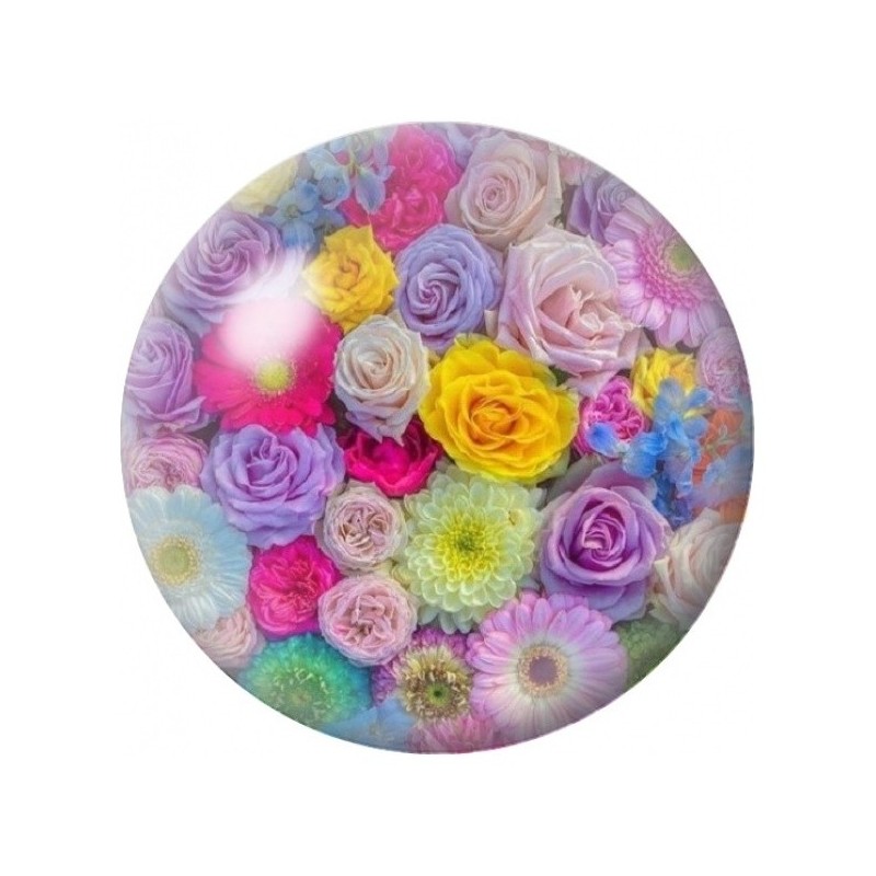 Cabochon en Verre Illustré Bouquet de Roses Arc-en-Ciel 12 à 25mm