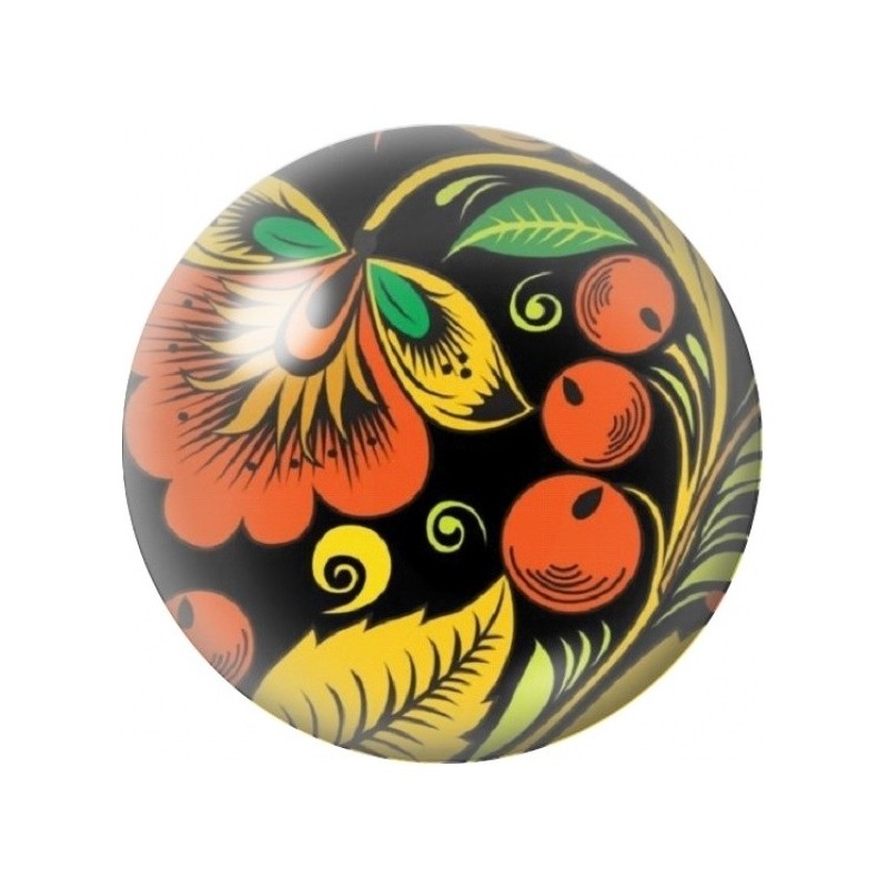 Cabochon en Verre Illustré Baies Orange Folk sur Fond Noir 12 à 25mm