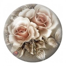 Cabochon en Verre Illustré Roses Ivoire et Sépia 12 à 25mm pour la Création de Bijoux Fantaisie - DIY