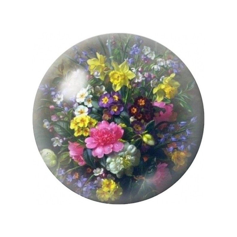 Cabochon en Verre Illustré Bouquet Sauvage sur Fond Sombre 12 à 25mm