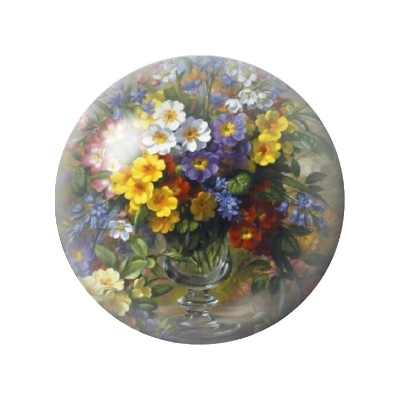 Cabochon en Verre Illustré Bouquet Champêtre en Vase 12 à 25mm
