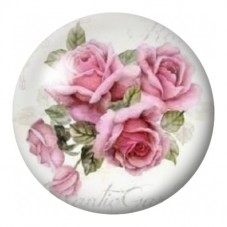 Cabochon en Verre Illustré Roses Roses sur Fond Ivoire 12 à 25mm pour la Création de Bijoux Fantaisie - DIY