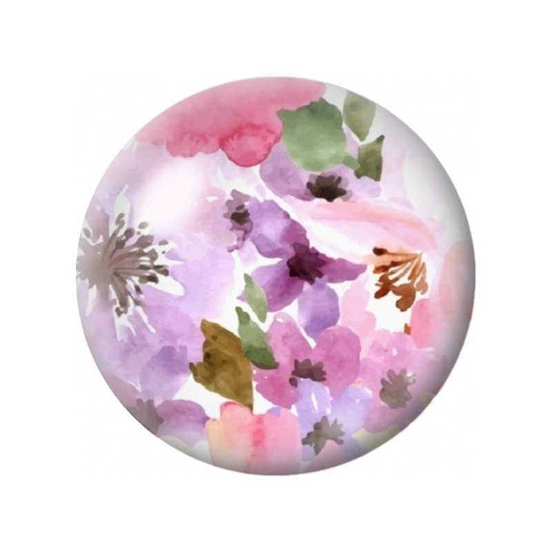 Cabochon en Verre Illustré Fleurs Aquarelle Rose et Mauve 12 à 25mm