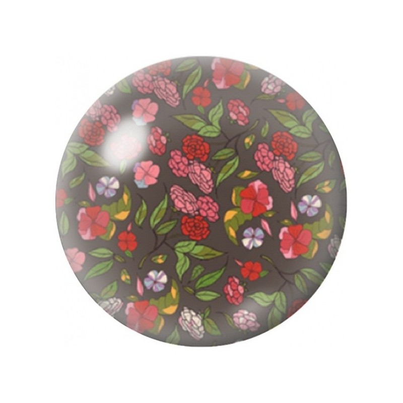 Cabochon en Verre Illustré Baies Rouges sur Fond Sombre 12 à 25mm