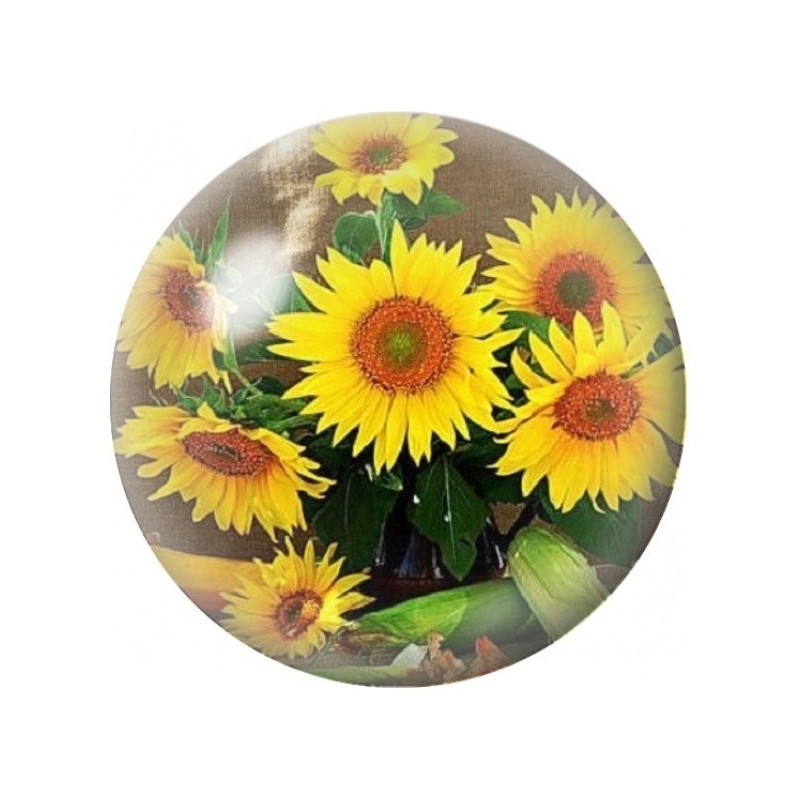 Cabochon en Verre Illustré Bouquet de Tournesols 12 à 25mm