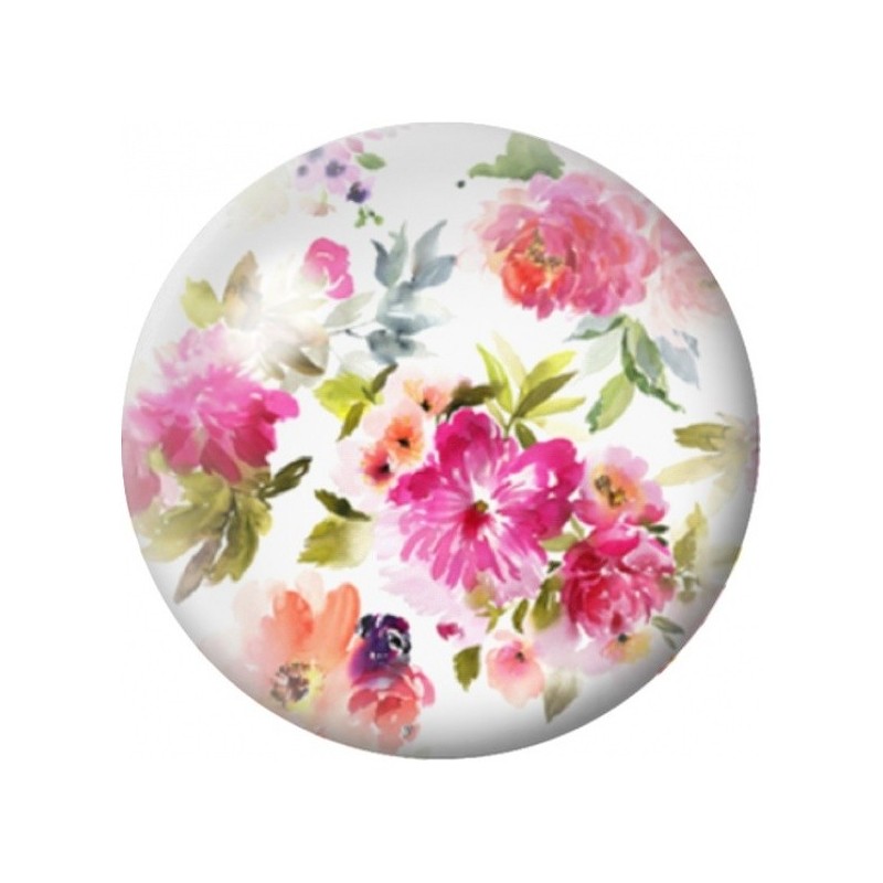 Cabochon en Verre Illustré Fleurs Roses en Aquarelle 12 à 25mm