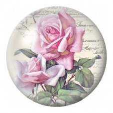 Cabochon en Verre Illustré Roses Roses sur Lettre Ancienne 12 à 25mm pour la Création de Bijoux Fantaisie - DIY