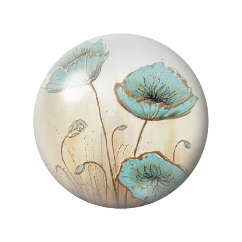 Cabochon en Verre Illustré Coquelicots Turquoise en Ligne Fine 12 à 25mm
