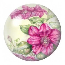 Cabochon en Verre Illustré Clématites Fuchsia sur Fond Ivoire 12 à 25mm pour la Création de Bijoux Fantaisie - DIY