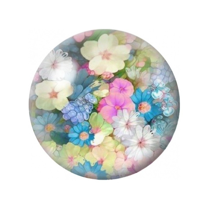 Cabochon en Verre Illustré Jardin Pastel aux Hortensias 12 à 25mm