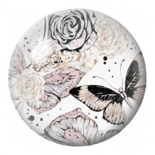 Cabochon en Verre Illustré Papillons et Roses en Noir et Blanc 12 à 25mm pour la Création de Bijoux Fantaisie - DIY