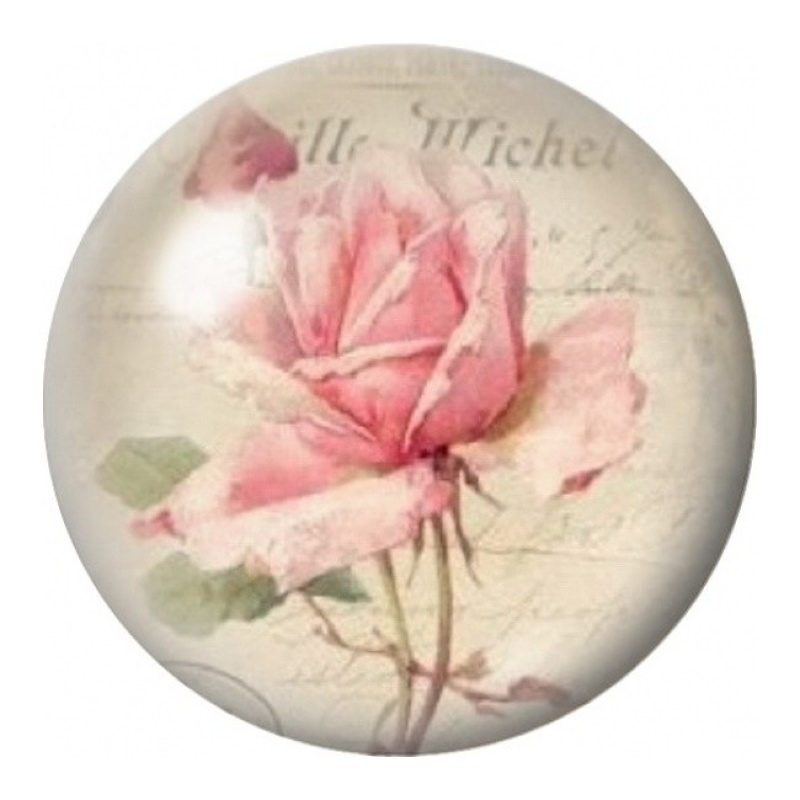 Cabochon en Verre Illustré Rose Rose sur Manuscrit Français 12 à 25mm