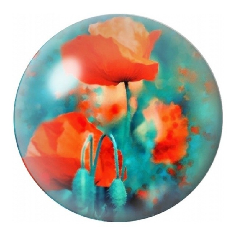 Cabochon en Verre Illustré Coquelicots Orange sur Turquoise 12 à 25mm