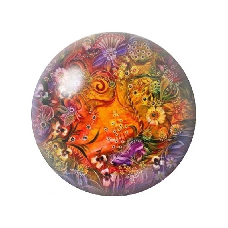 Cabochon en Verre Illustré Jardin Fantastique Orange et Violet 12 à 25mm