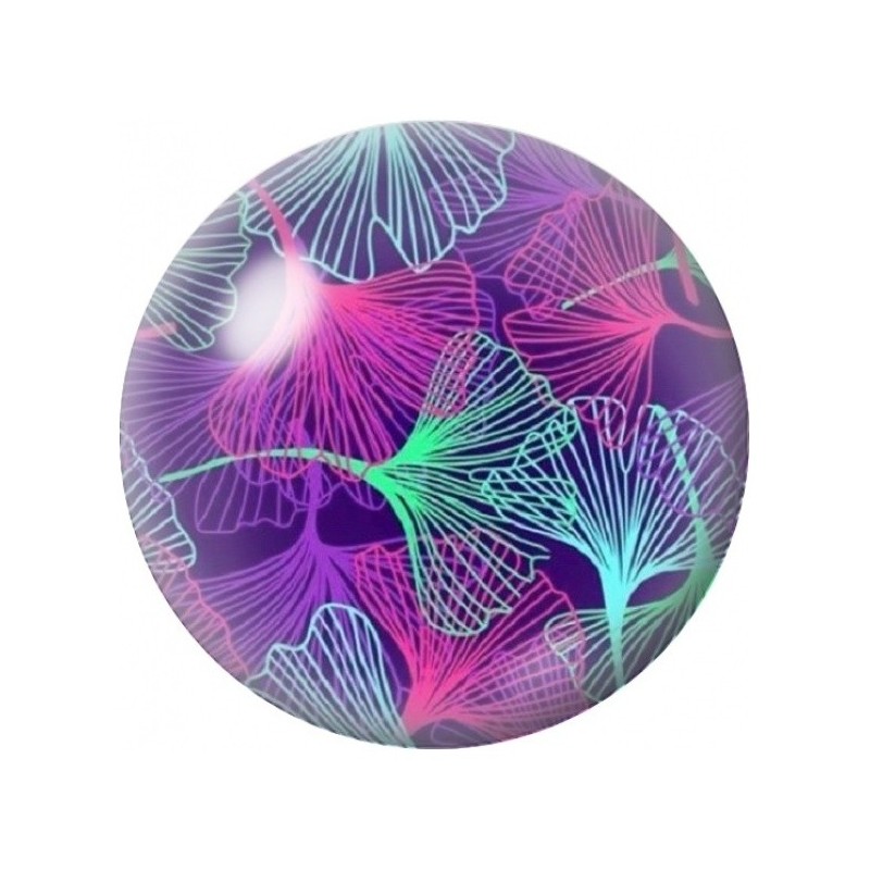 Cabochon en Verre Illustré Feuilles Néon sur Fond Violet 12 à 25mm