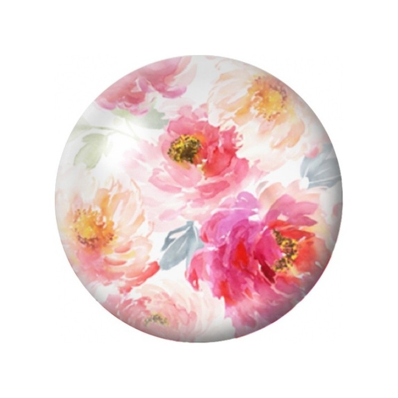 Cabochon en Verre Illustré Fleurs Corail et Roses Aquarelle 12 à 25mm