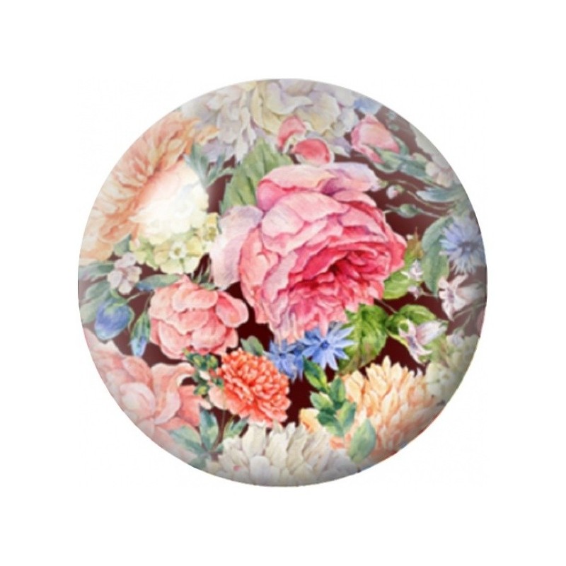 Cabochon en Verre Illustré Bouquet de Pivoines Roses 12 à 25mm