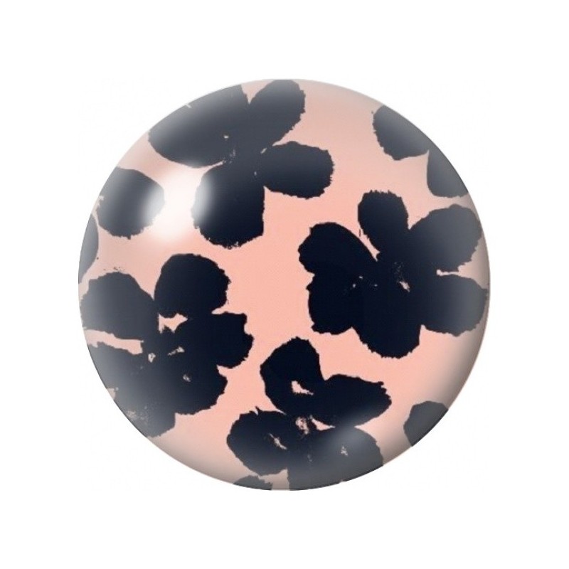 Cabochon en Verre Illustré Fleurs Noires sur Fond Rose 12 à 25mm
