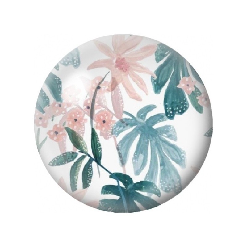 Cabochon en Verre Illustré Jardin Tropical aux Feuilles Turquoise 12 à 25mm