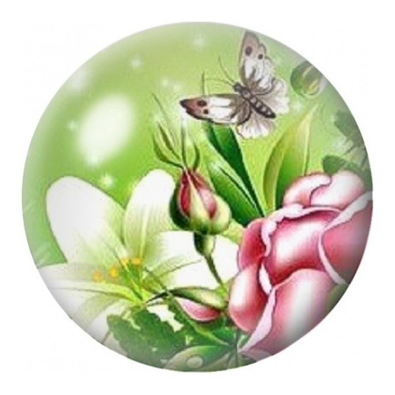 Cabochon en Verre Illustré Rose Rose et Papillon 12 à 25mm