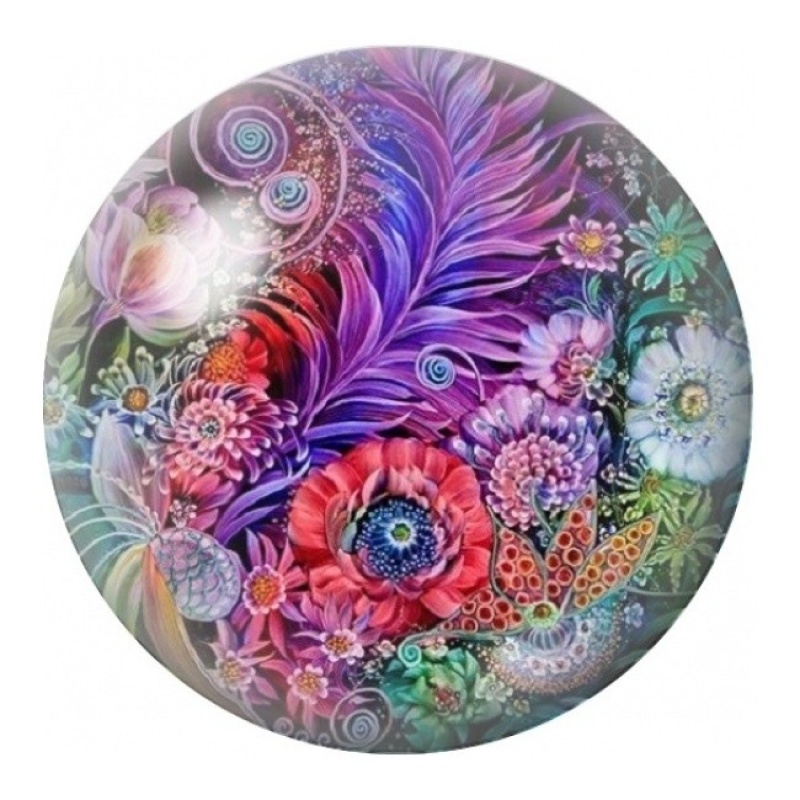 Cabochon en Verre Illustré Plumes et Fleurs Psychédéliques 12 à 25mm