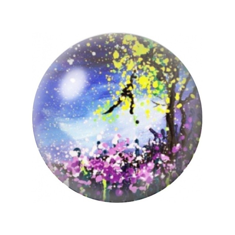 Cabochon en Verre Illustré Arbre Lumineux dans un Jardin Violet 12 à 25mm