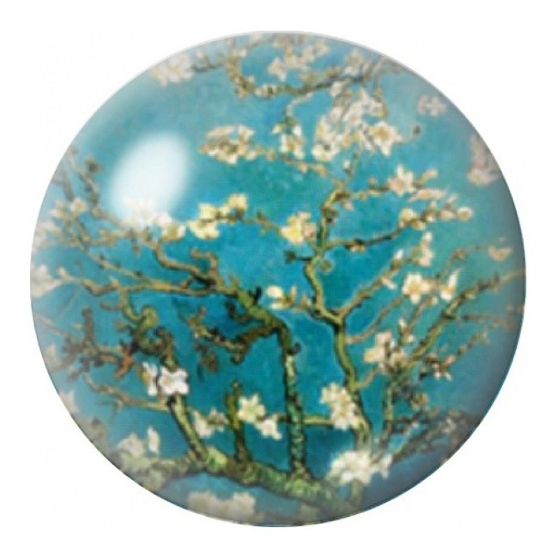 Cabochon en Verre Illustré Branches Dorées sur Fond Turquoise 12 à 25mm