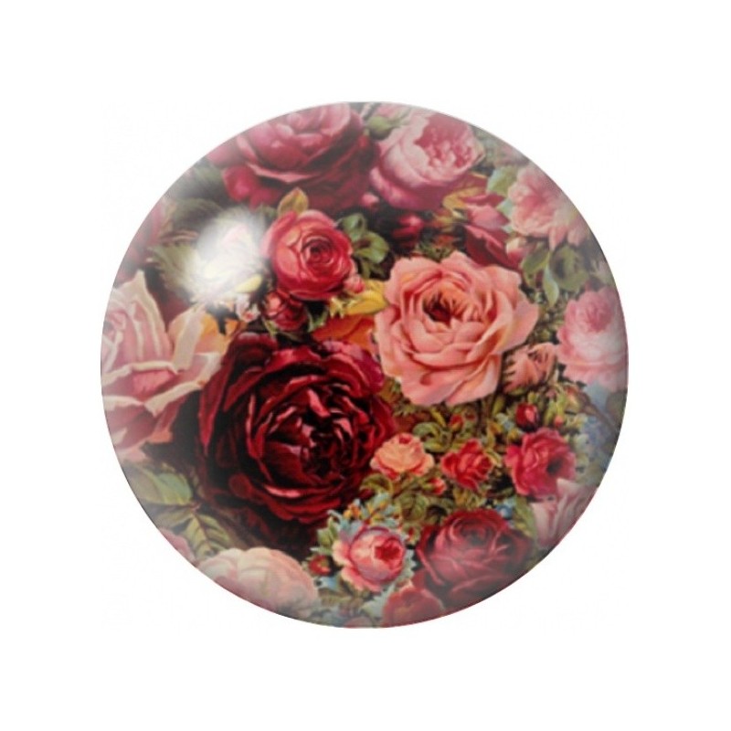 Cabochon en Verre Illustré Bouquet de Roses Rouges et Pêche 12 à 25mm