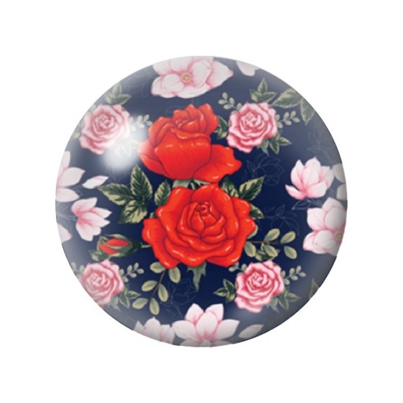 Cabochon en Verre Illustré Roses Rouges sur Jardin Bleu Nuit 12 à 25mm