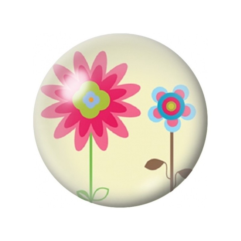 Cabochon en Verre Illustré Fleur Pop Rose et Turquoise 12 à 25mm
