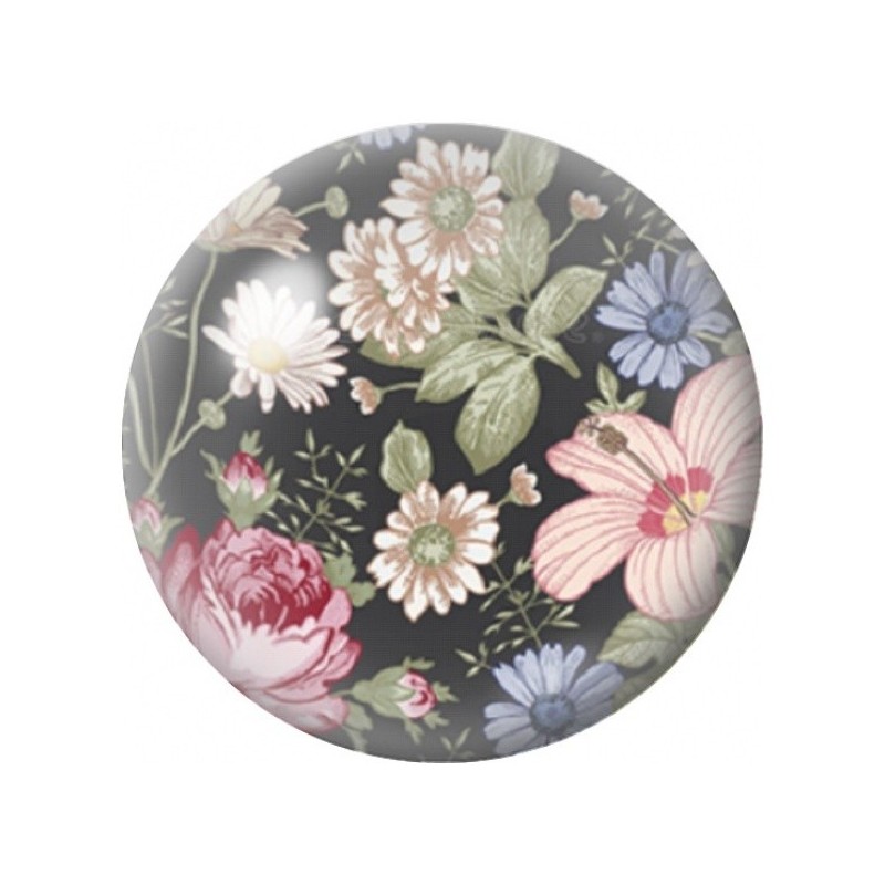 Cabochon en Verre Illustré Jardin Vintage sur Fond Noir 12 à 25mm