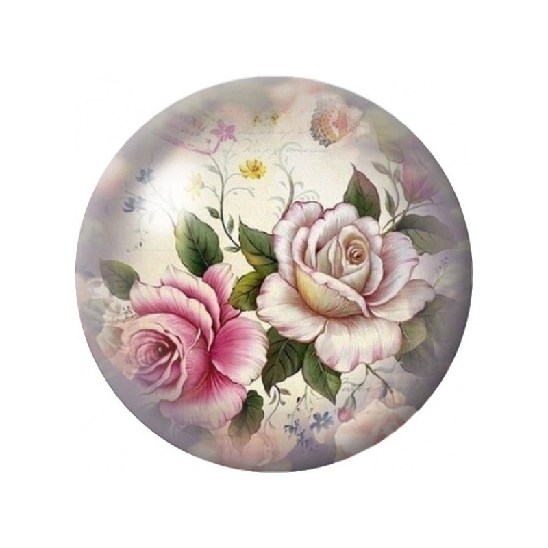 Cabochon en Verre Illustré Roses Anciennes Rose et Crème 12 à 25mm