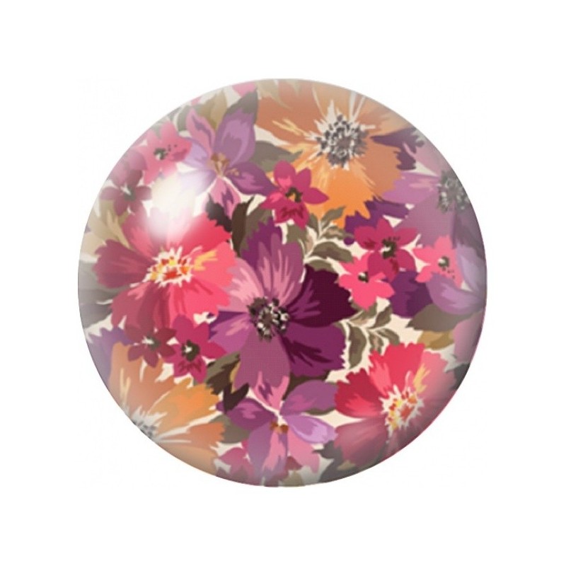 Cabochon en Verre Illustré Fleurs Bordeaux et Rose Poudré 12 à 25mm