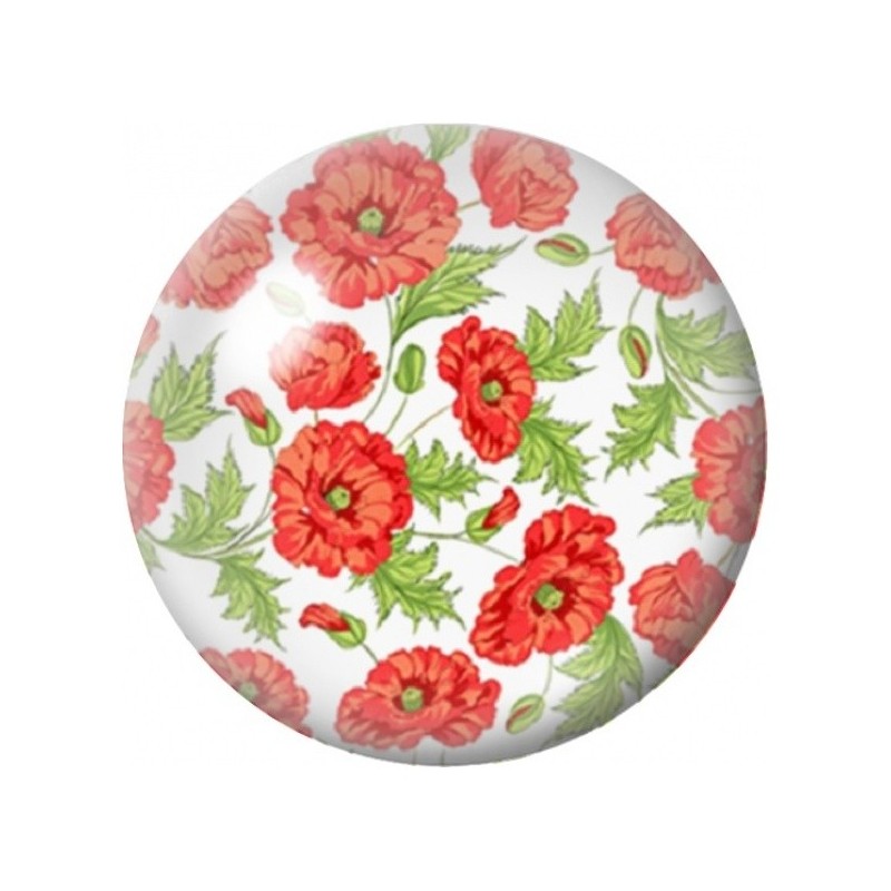 Cabochon en Verre Illustré Coquelicots Rouges sur Fond Blanc 12 à 25mm