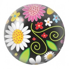 Cabochon en Verre Illustré Marguerites et Volutes sur Fond Noir 12 à 25mm pour la Création de Bijoux Fantaisie - DIY