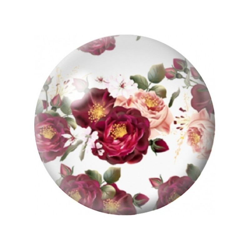 Cabochon en Verre Illustré Roses Bordeaux sur Fond Blanc 12 à 25mm