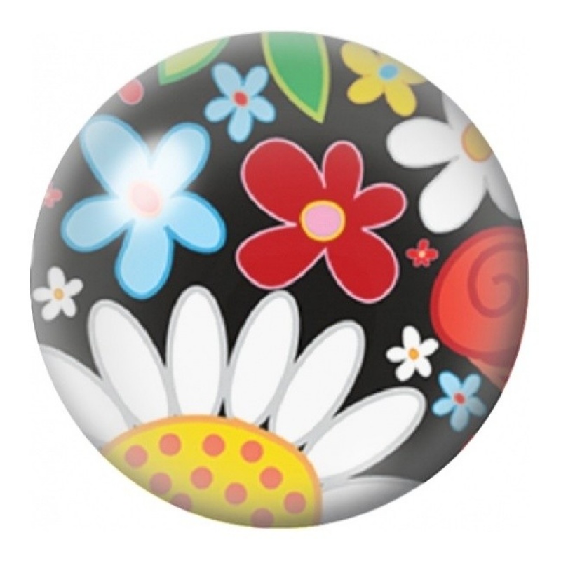 Cabochon en Verre Illustré Fleurs Pop Rouges et Bleues 12 à 25mm