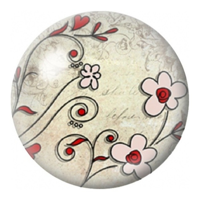 Cabochon en Verre Illustré Fleurs Rouges en Arabesques 12 à 25mm