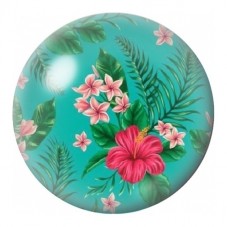 Cabochon en Verre Illustré Hibiscus Rose sur Fond Turquoise 12 à 25mm pour la Création de Bijoux Fantaisie - DIY