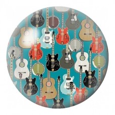 Cabochon en Verre Illustré Guitares Multicolores sur Fond Bleu 12 à 25mm pour la Création de Bijoux Fantaisie - DIY