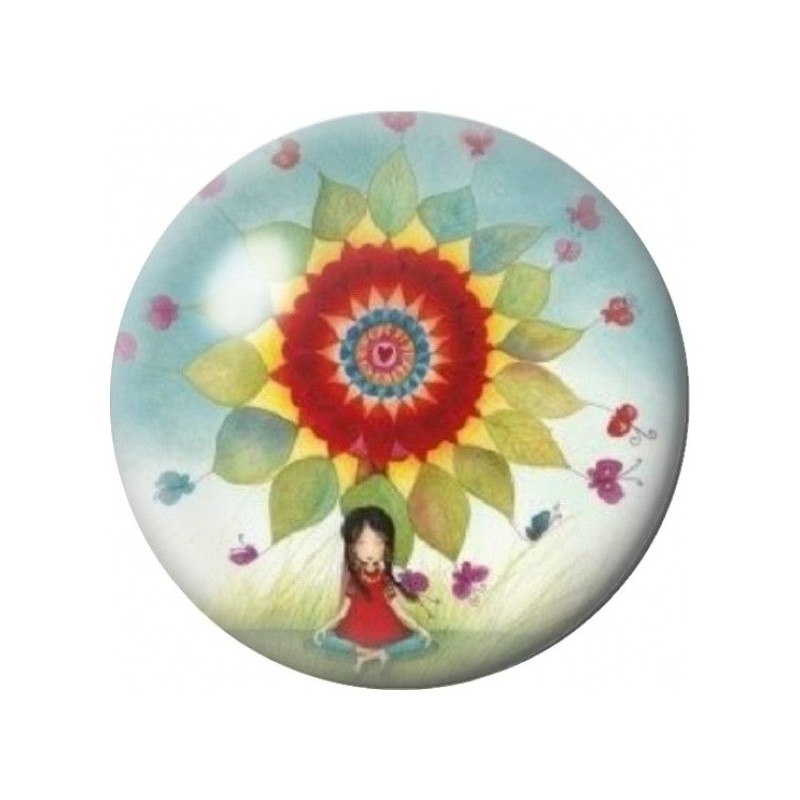 Cabochon en Verre Illustré Petite Fille sous un Tournesol 12 à 25mm